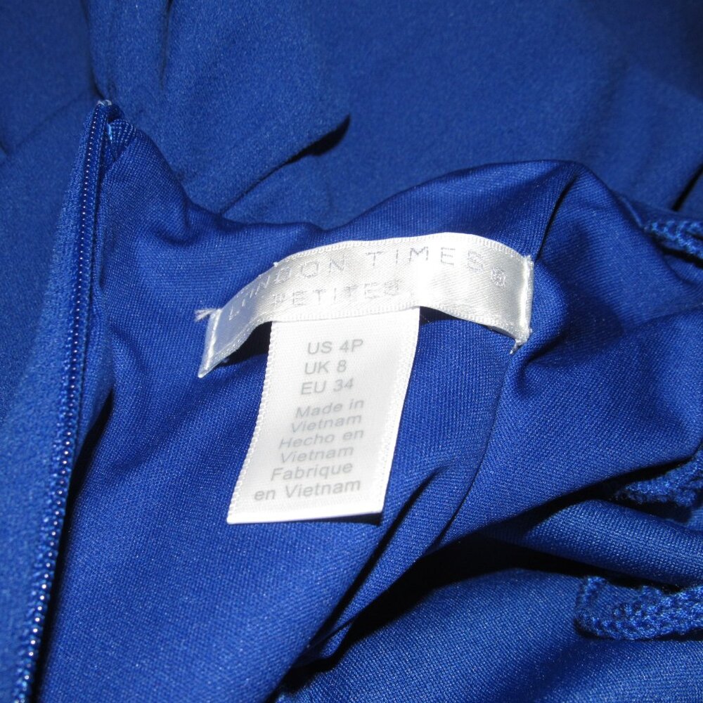 London Times Cobalt Blue Long-Sleeve Faux-Wrap Sheath Dress - Picture 7 of 10